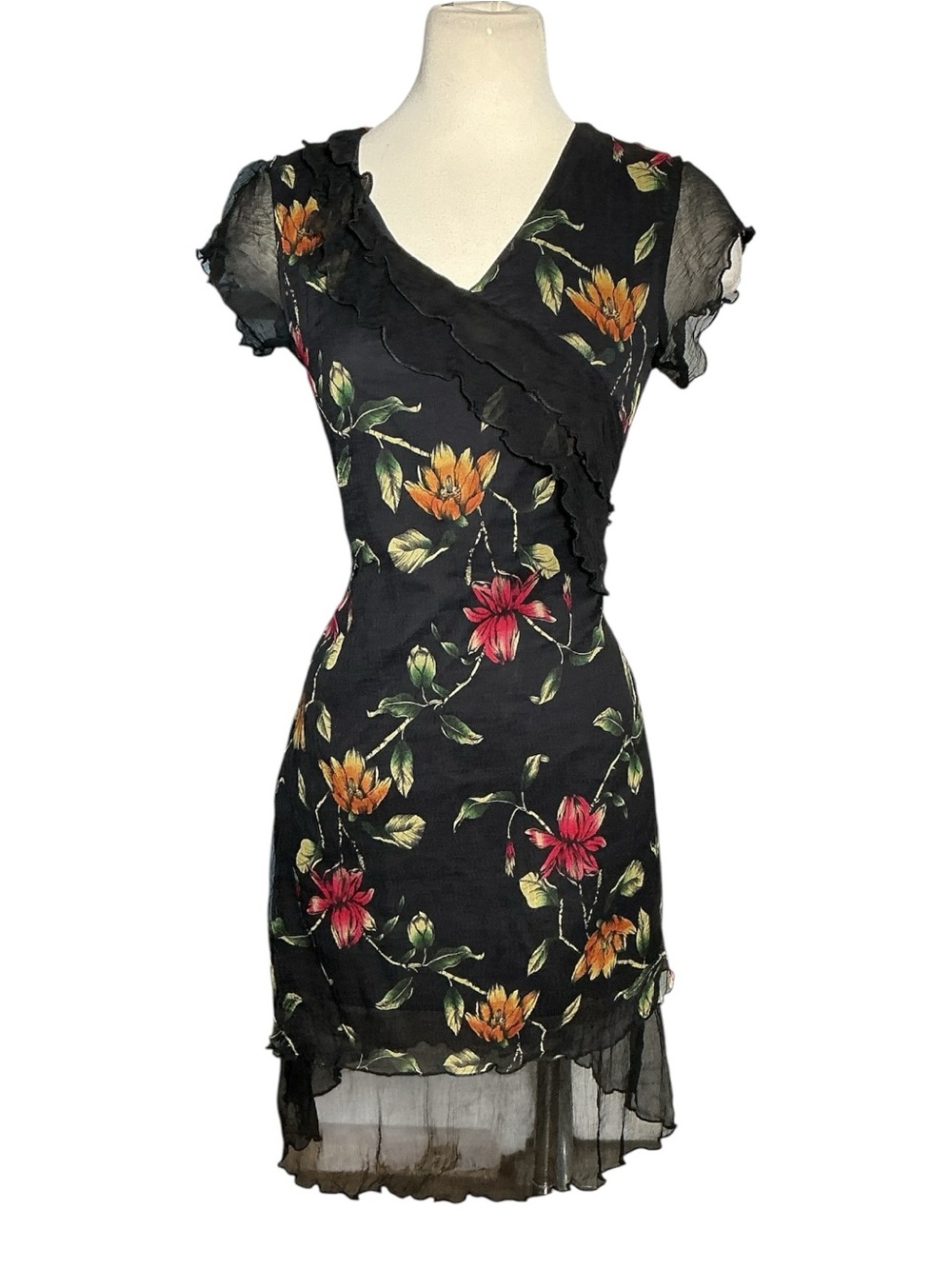Vintage Y2K Boo Radley Silk Floral Print Midi Dress